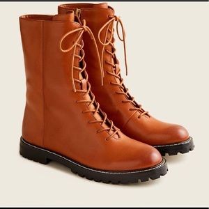 New**Gwen lug-sole leather lace-up tall shaft boots